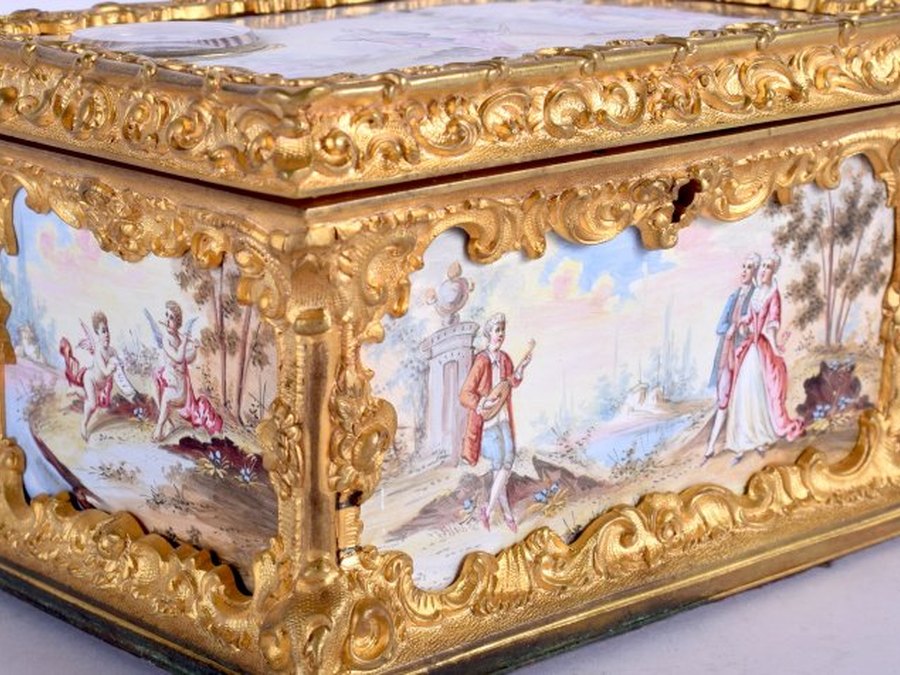An enamelled gilt-metal casket valued for sale